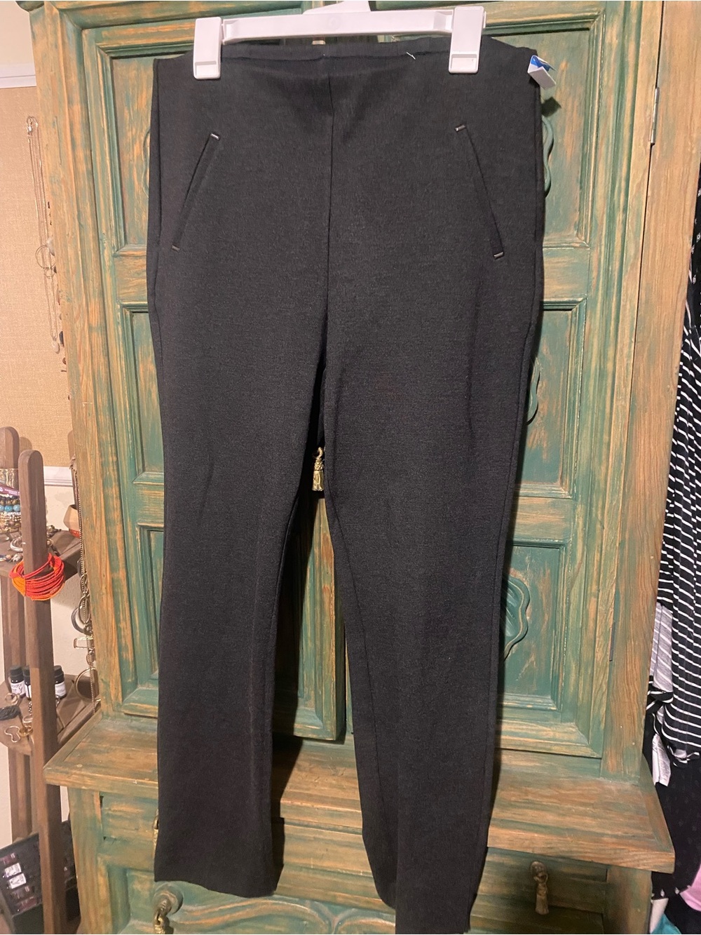Womens Black/Gray Knit Straight-Leg Pants